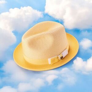MONTIQUE MENS CANARY BRAIDED TWO TONE STINGY BRIM PINCH FEDORA HAT. H68.